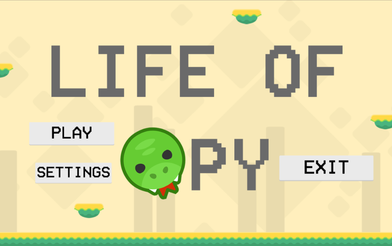 Life of Py educational Python game menu screen