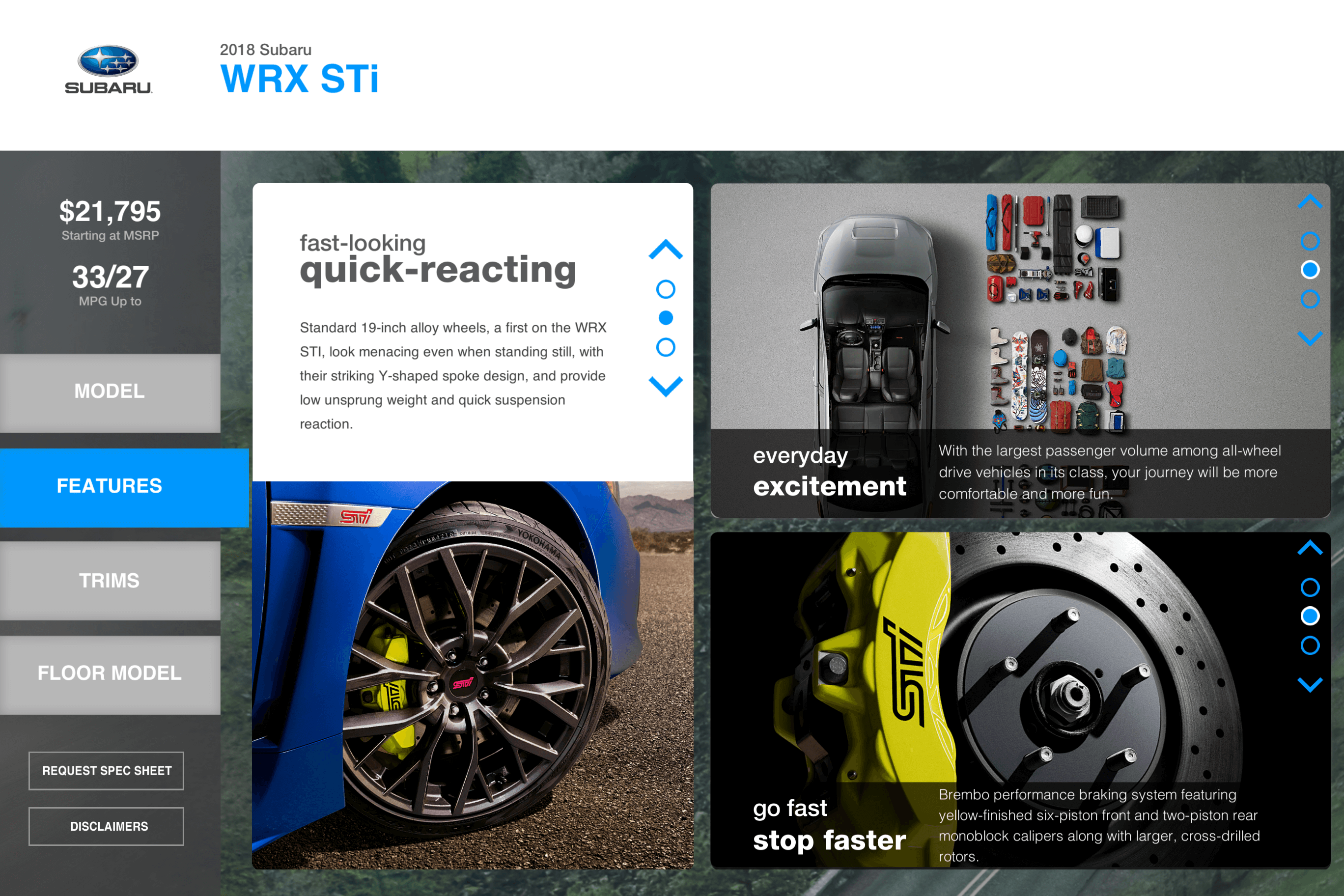 Subaru Wheelstand app VIN-based dynamic content