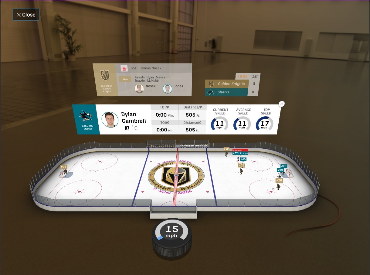 NHL AR player selection with stats overlay